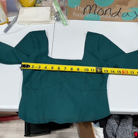 New Abercrombie & Fitch Womens Green Corset Long Sleeve Crop Top Square Neck S - Picture 6 of 8